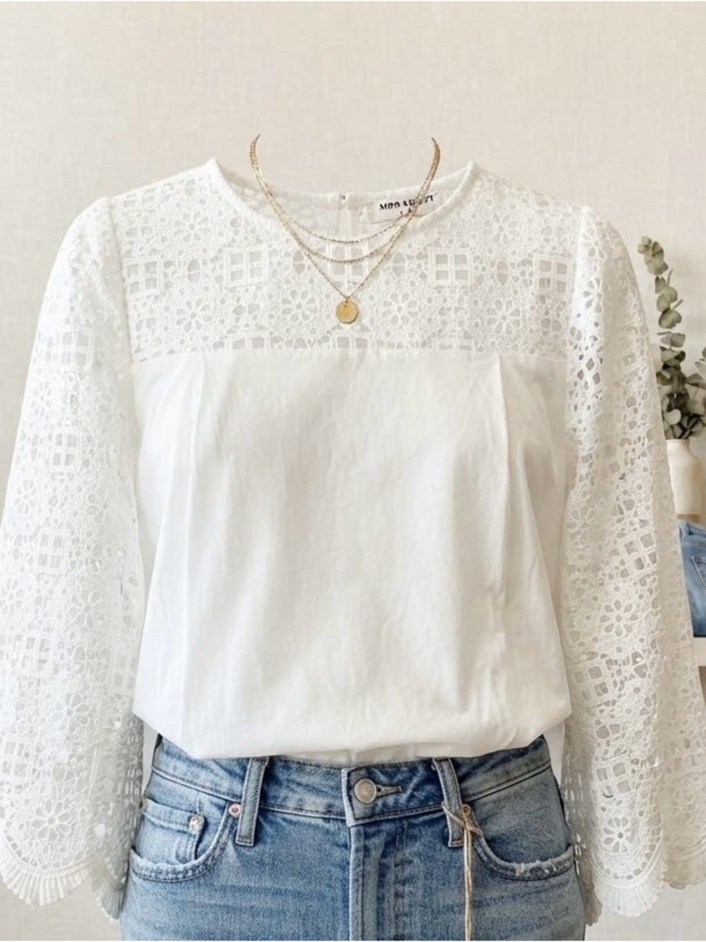 Misa Los Angeles White Lace Panel Blouse